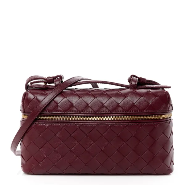 Bottega Veneta Intrecciato Bang Bang Vanity Case Cherry Nappa Leather Gold Hardware