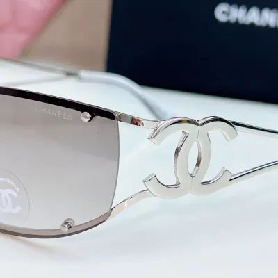 CHANEL square frame glasses grey silver color size 64-11-120