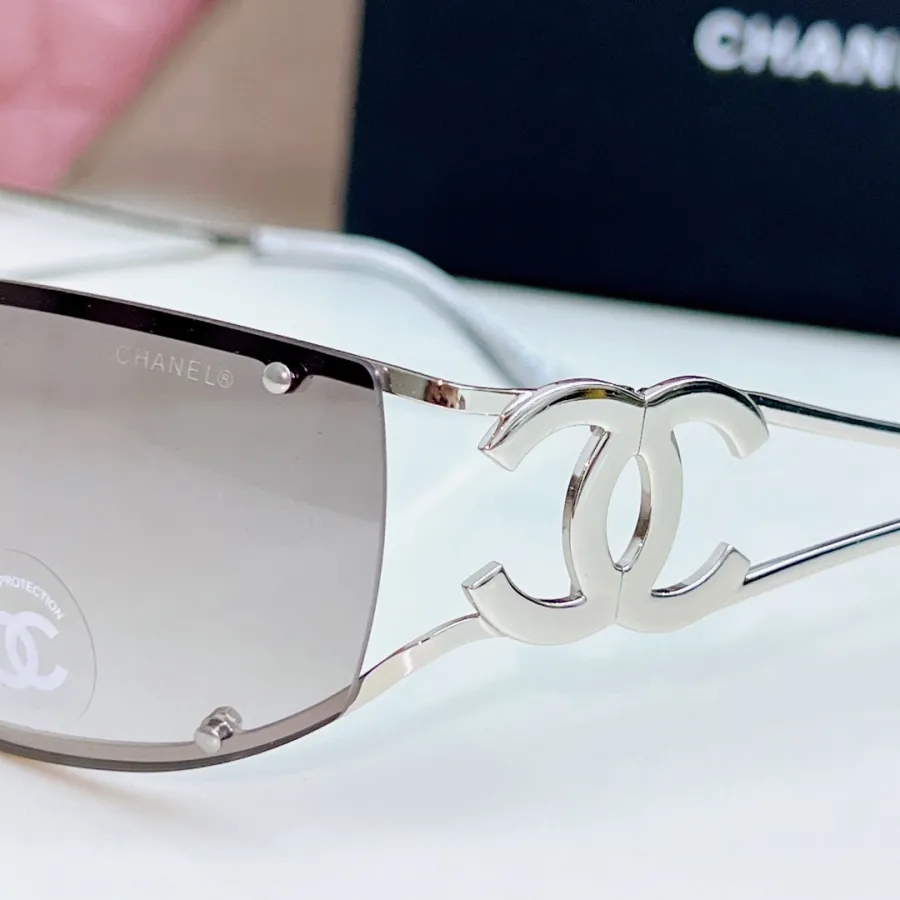 CHANEL square frame glasses grey silver color size 64-11-120