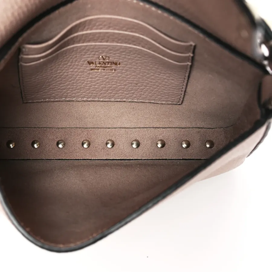 Valentino Garavani Small Rockstud Crossbody Pouch Poudre Grainy Calfskin Leather Gold Hardware