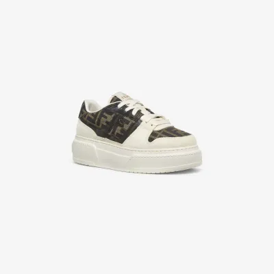 FENDI Brown white suede canvas platform shoes Sneakers