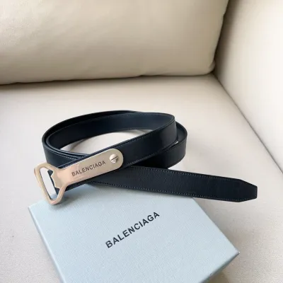 Balenciaga Men's Bottle Opener D Ring Belt In Black Vegetal Calfskin With Silver Hardware 30mm