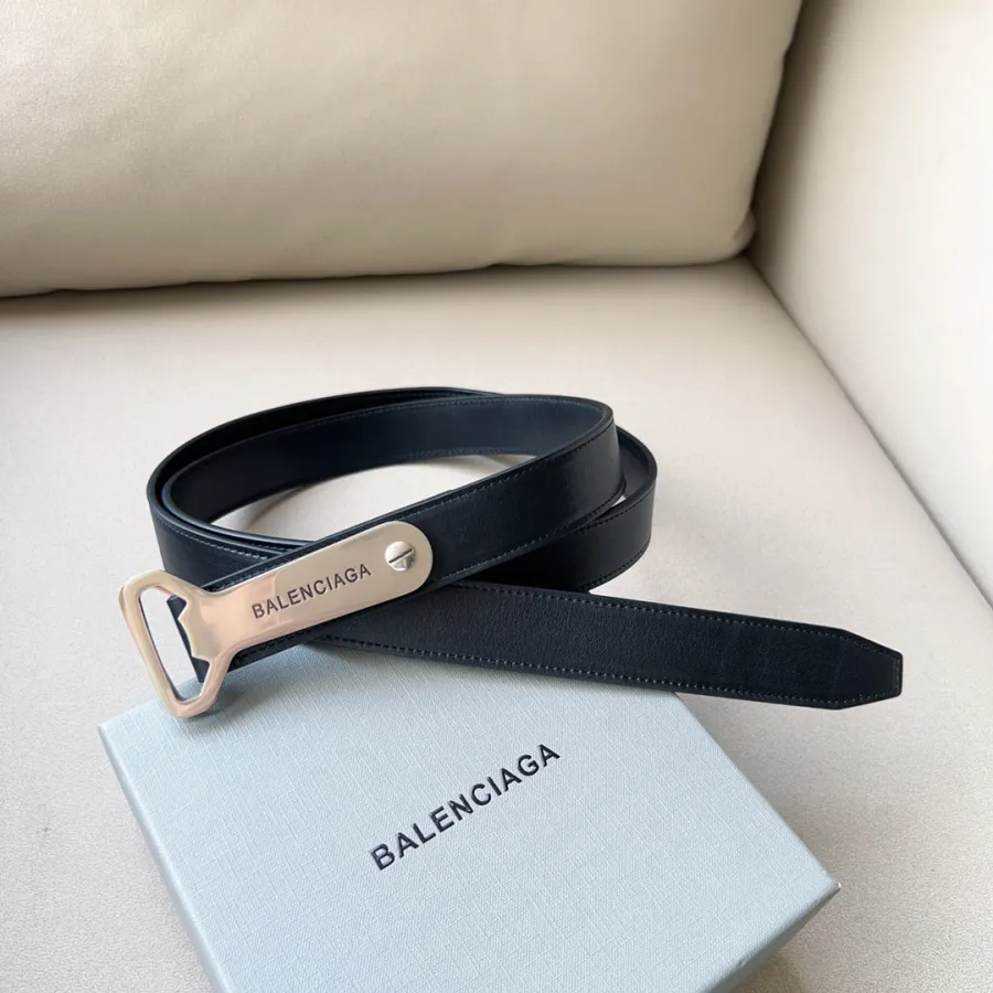 Balenciaga Men's Bottle Opener D Ring Belt In Black Vegetal Calfskin With Silver Hardware 30mm