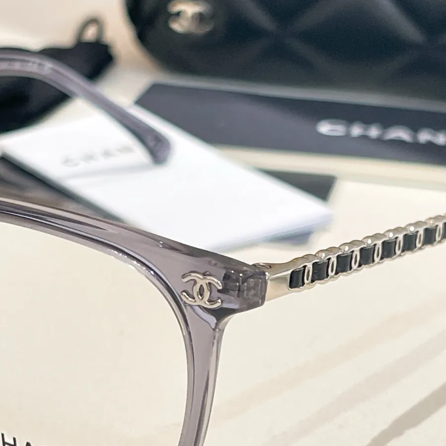 CHANEL transparent square frame glasses silver color size 53口19-145