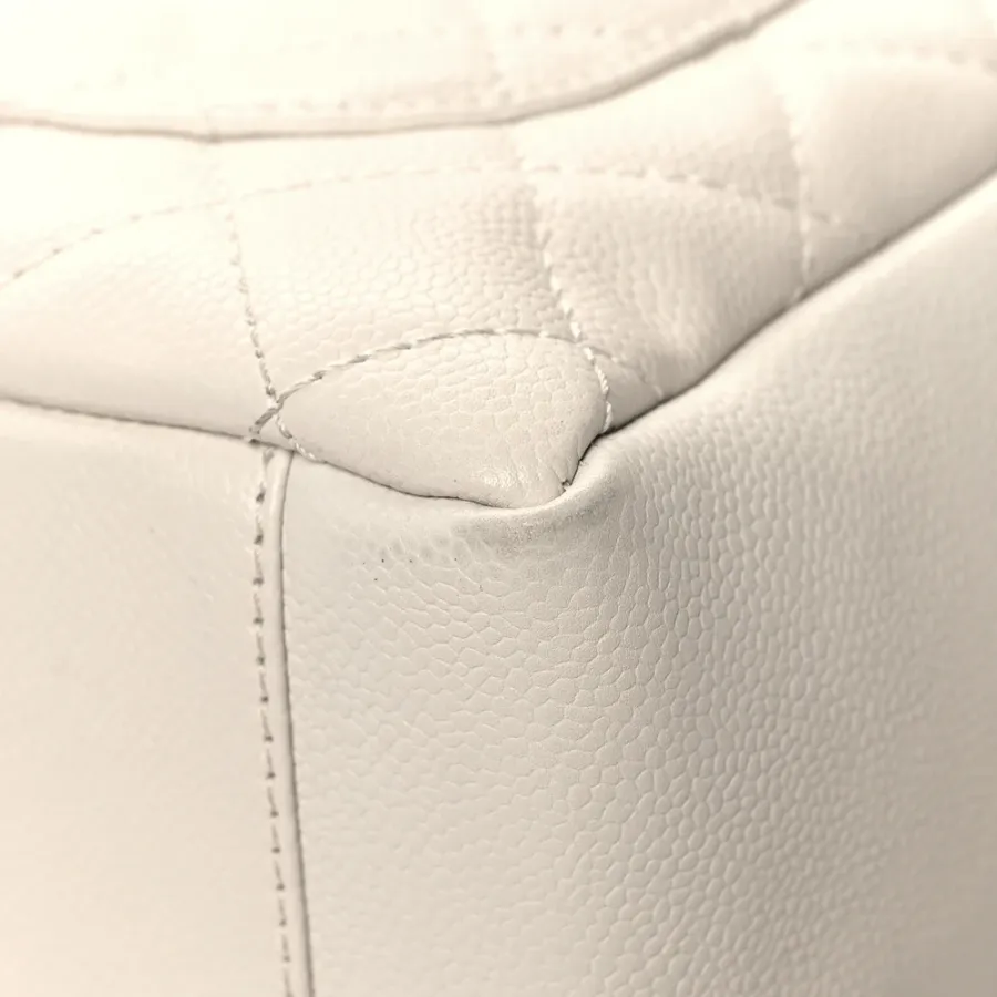 Chanel Grand Shopping Tote (GST) Large White Quilted Caviar Leather Silver Hardware