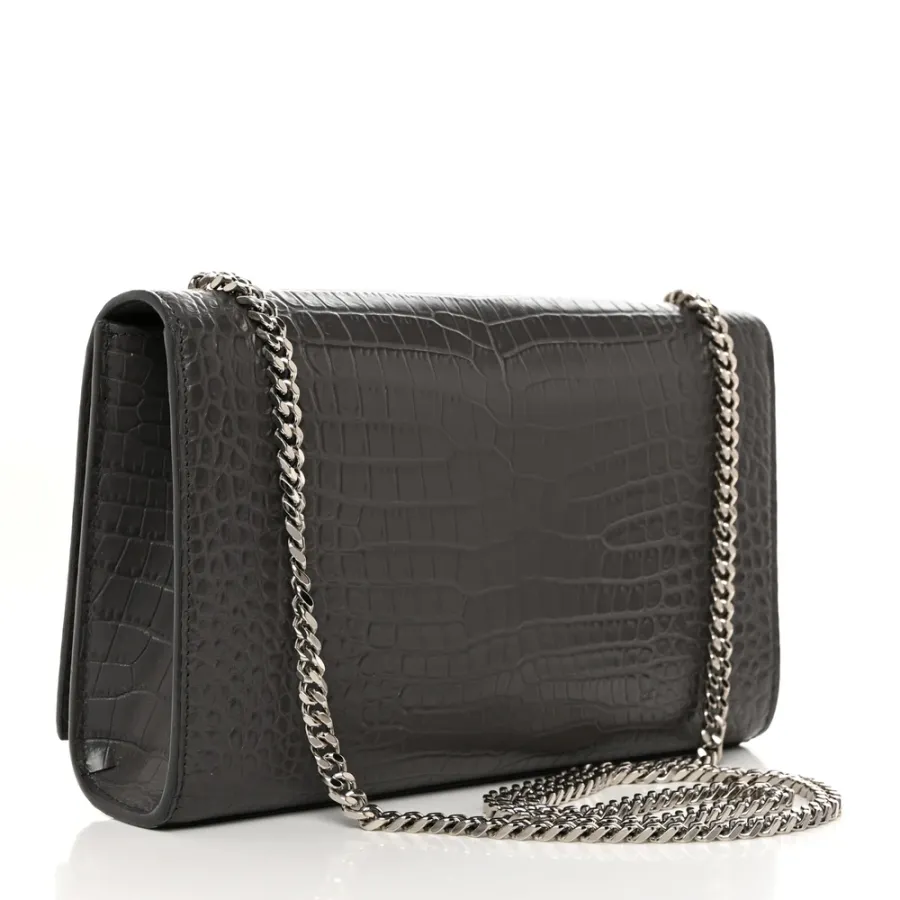 Saint Laurent Medium Kate Tassel Satchel Storm Embossed Classic Monogram Calfskin & Crocodile Leather Silver Hardware