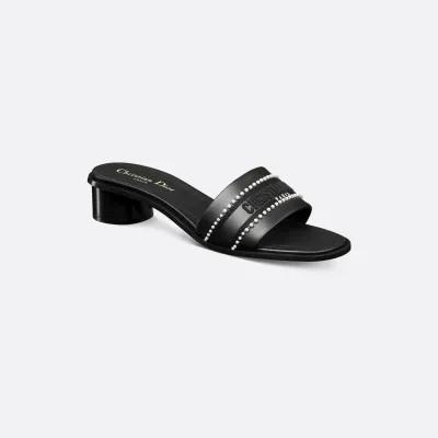 Dior black thick bottom square head high-heeled slippers