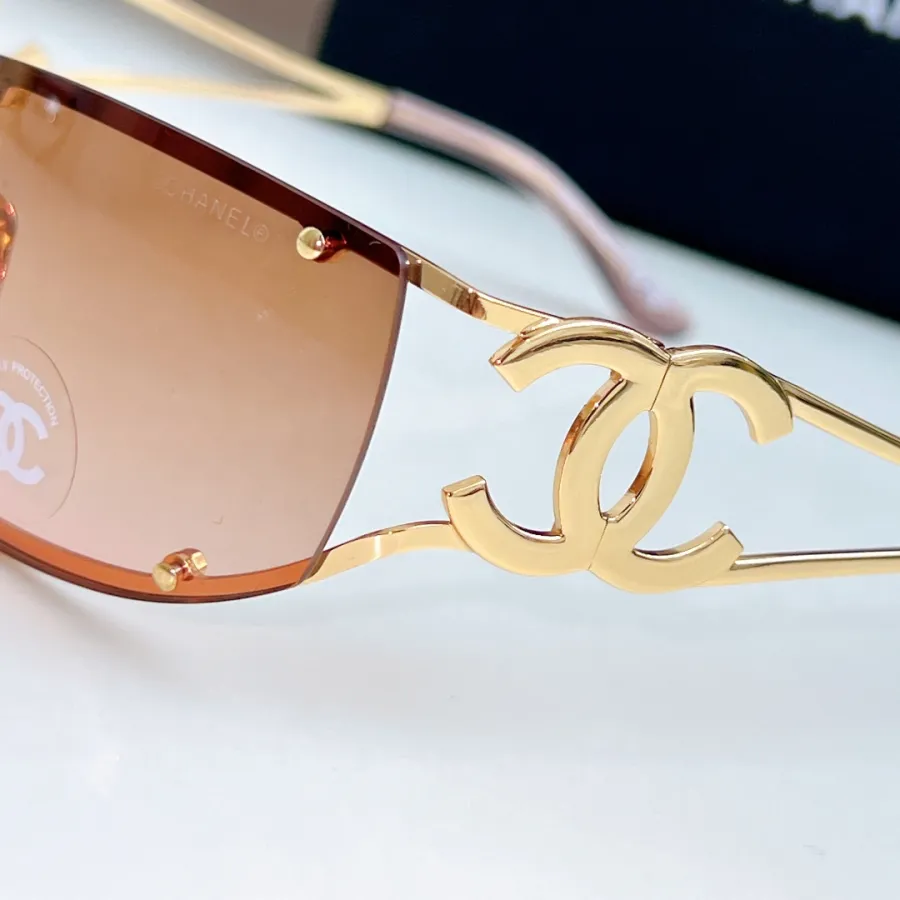 CHANEL square frame glasses rose gold color size 64-11-120