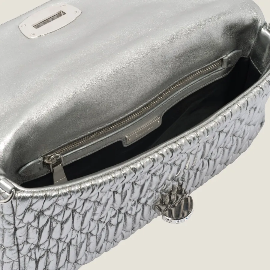 Miu Miu Quilted Lambskin Leather Silver Evening Bags