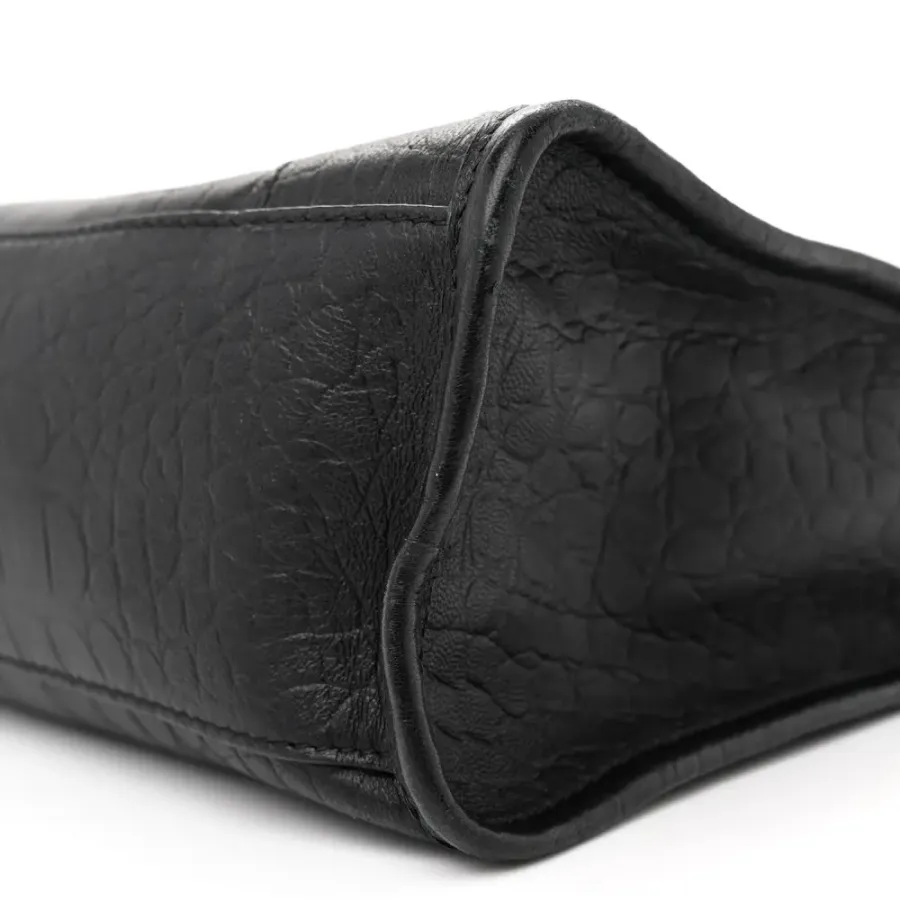 Balenciaga S City Classic Black Crocodile Embossed Matte Supple Lambskin Leather Incognito Hardware