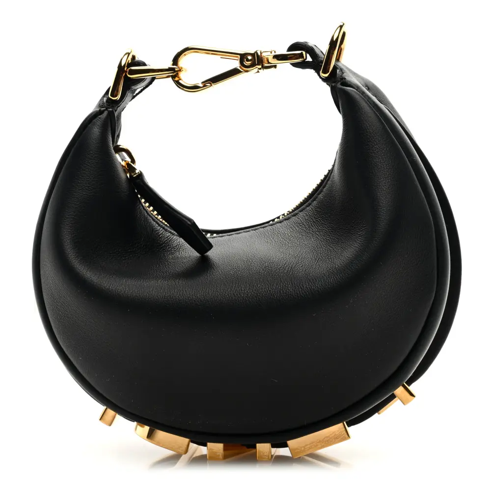 Fendi Nano Fendigraphy Hobo Charm Preto Fosco Couro Grace Vitello Hardware Dourado