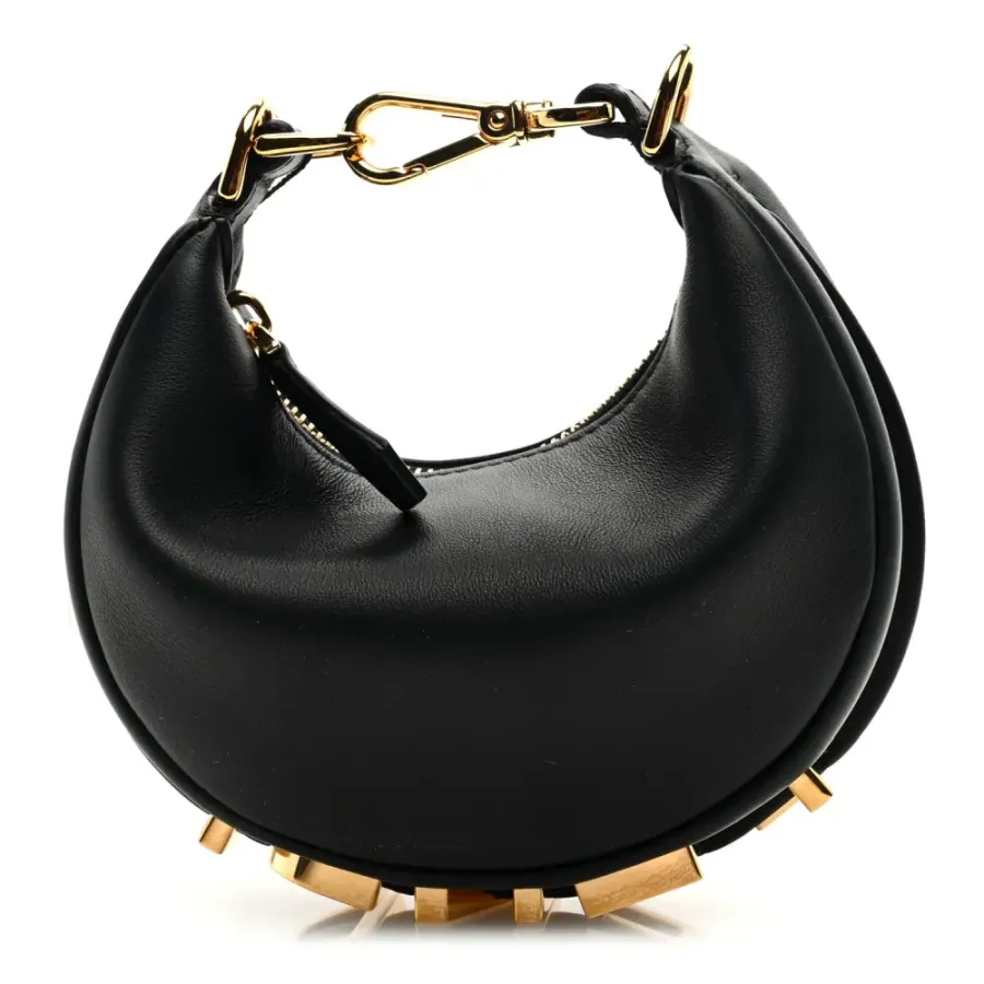 Fendi Nano Fendigraphy Hobo Charm Black Matte Grace Vitello Leather Gold Hardware