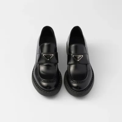 PRADA Black Chocolate shiny leather loafers