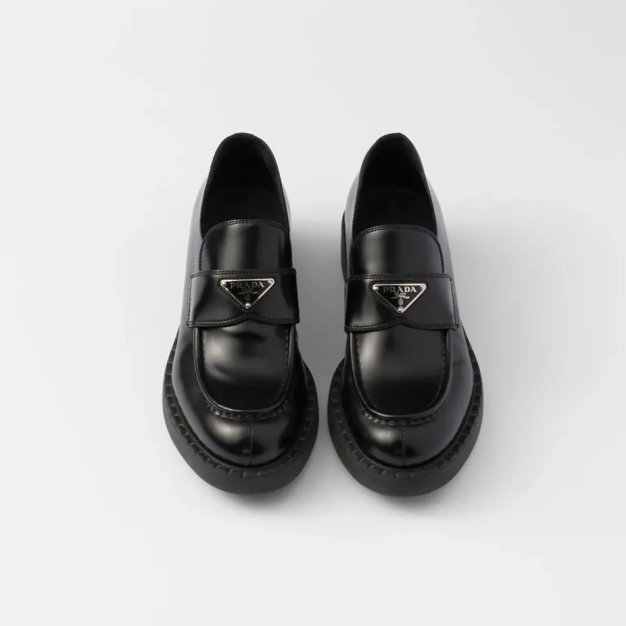 PRADA Black Chocolate shiny leather loafers