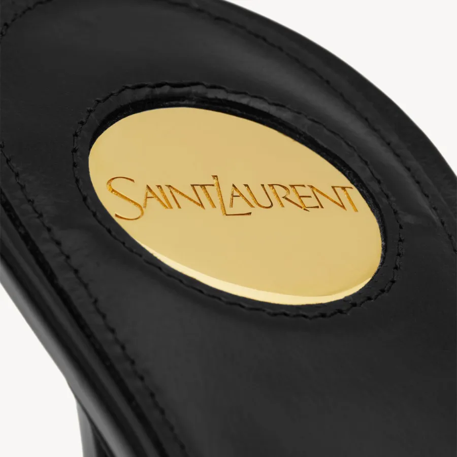 Yves Saint Laurent Black leather pointy sandals high heels slippers