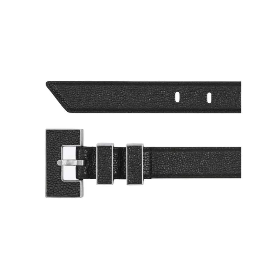 Saint Laurent Carre Rive Gauche Double-Loop Belt In Black Calfskin With Gold/Silver Hardware 25mm