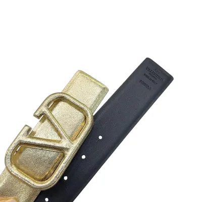 Valentino V Buckle Belt In Gold/Orange/Brown/Nude Smooth Calfskin With Gold/Orange/Brown/Nude Hardware 40mm