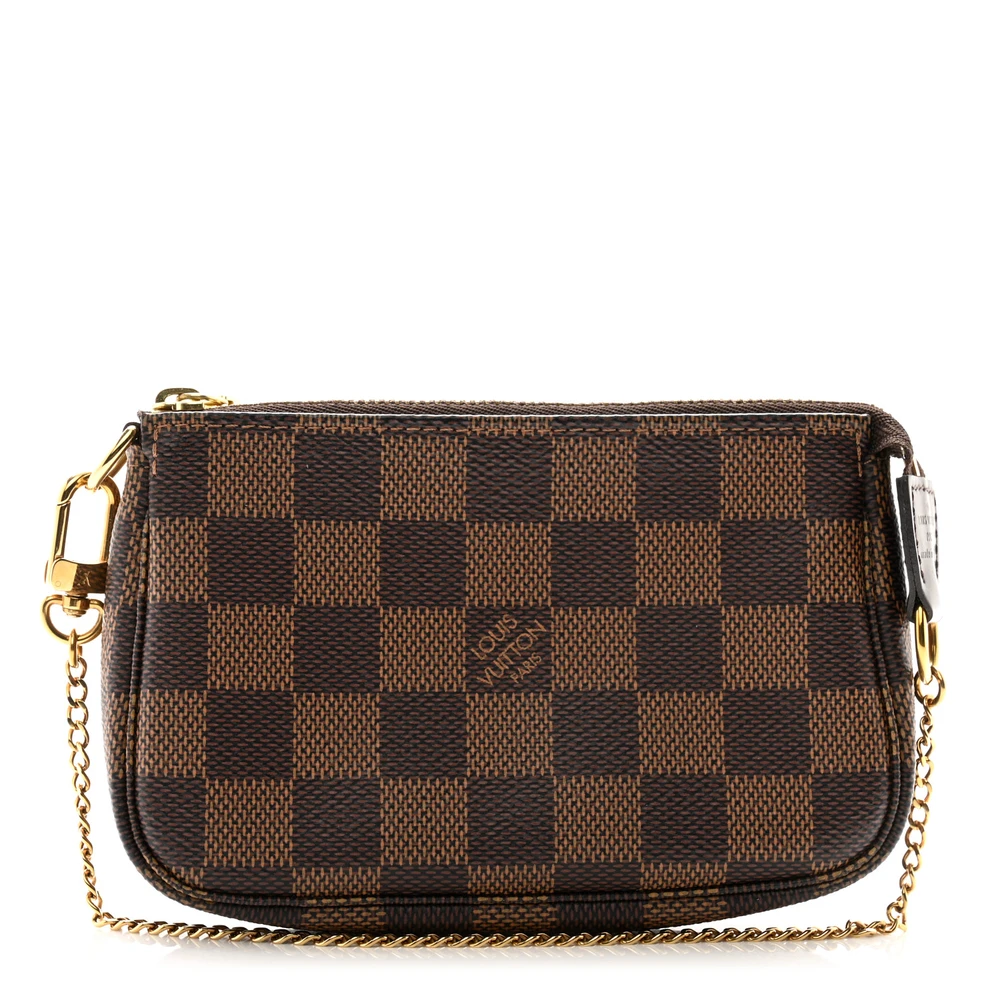Louis Vuitton Mini Pochette Accessoires em Canvas Damier Ebene com Acabamento Dourado