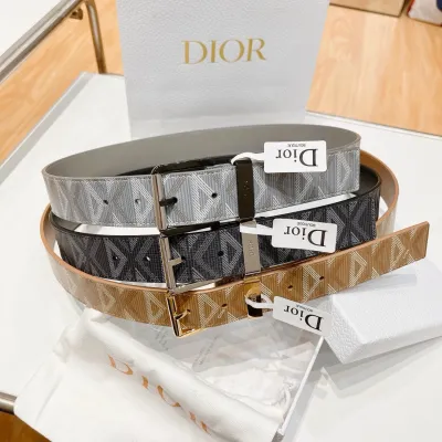 Dior Men' s Square Buckle Belt In Black/Yellow/Grey Patterned Canvas And Calfskin With Silver/Gold/Black Hardware 35mm