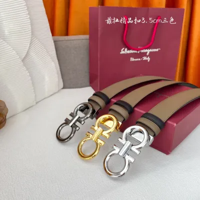 Ferragamo Men's Double Gancini Buckle Reversible Belt In Khaki/Black Calfskin With Gold/Silver/Gun Black Hardware 35mm