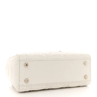 Dior Mini Lady Dior White Cannage Lambskin Leather Gold Hardware