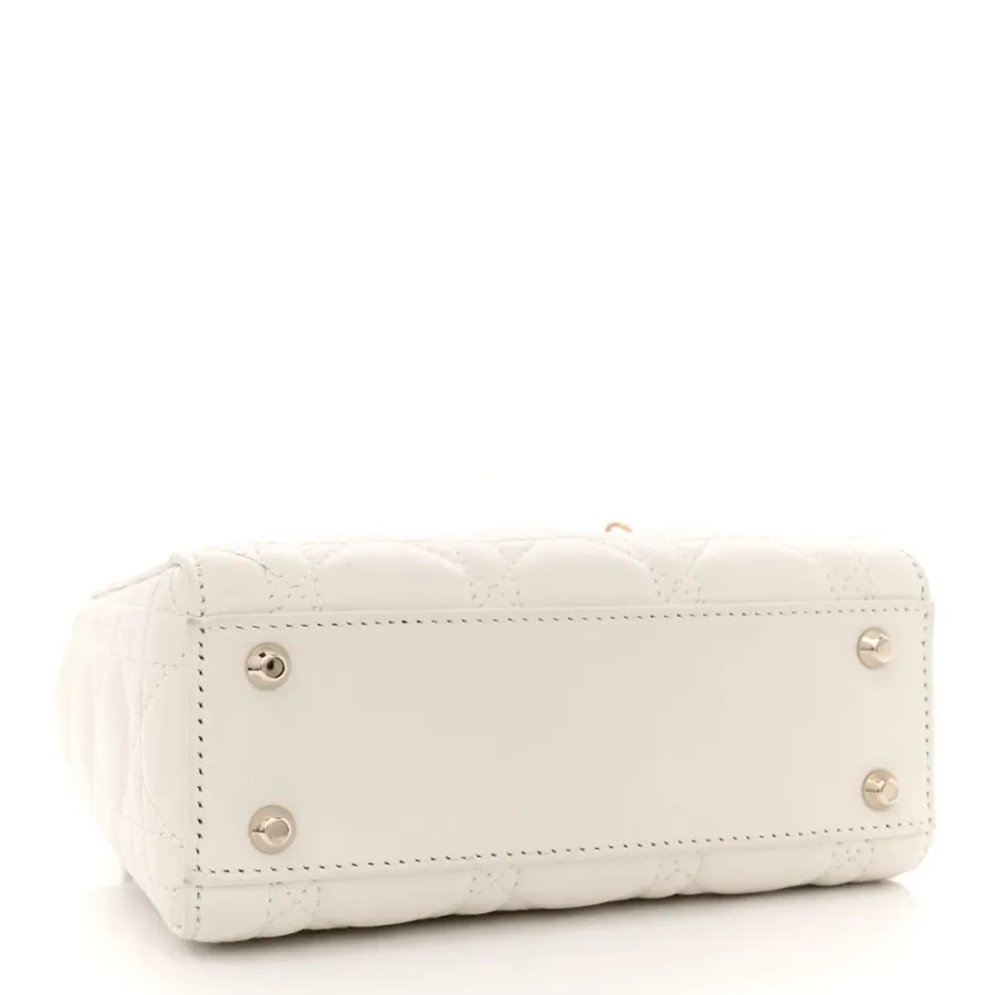Dior Mini Lady Dior White Cannage Lambskin Leather Gold Hardware