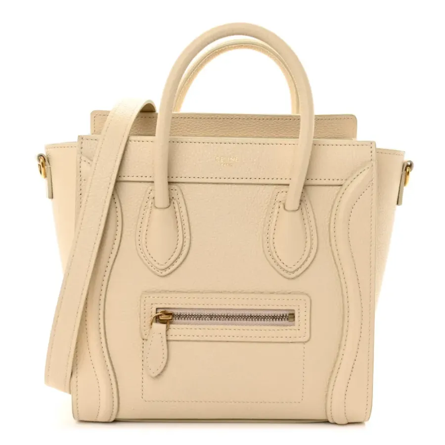Celine Nano Luggage Bag Ivory Drummed Calfskin Leather