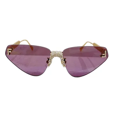 Fendi triangle frame glasses purple/black gold/gold/rose gold/blue gold/eggplant color with diamonds Size 64口10-145