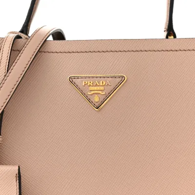 Prada Medium Panier Bucket Bag Cipria/Black Saffiano Cuir Leather