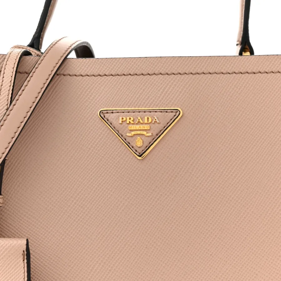 Prada Medium Panier Bucket Bag Cipria/Black Saffiano Cuir Leather