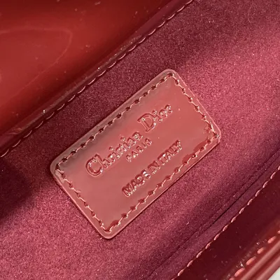 Dior Small Lady D-Joy Bag In Cherry Red Patent Calfskin/White Lambskin/Black Ultramatte Cannage Calfskin With Gold/Black Hardware