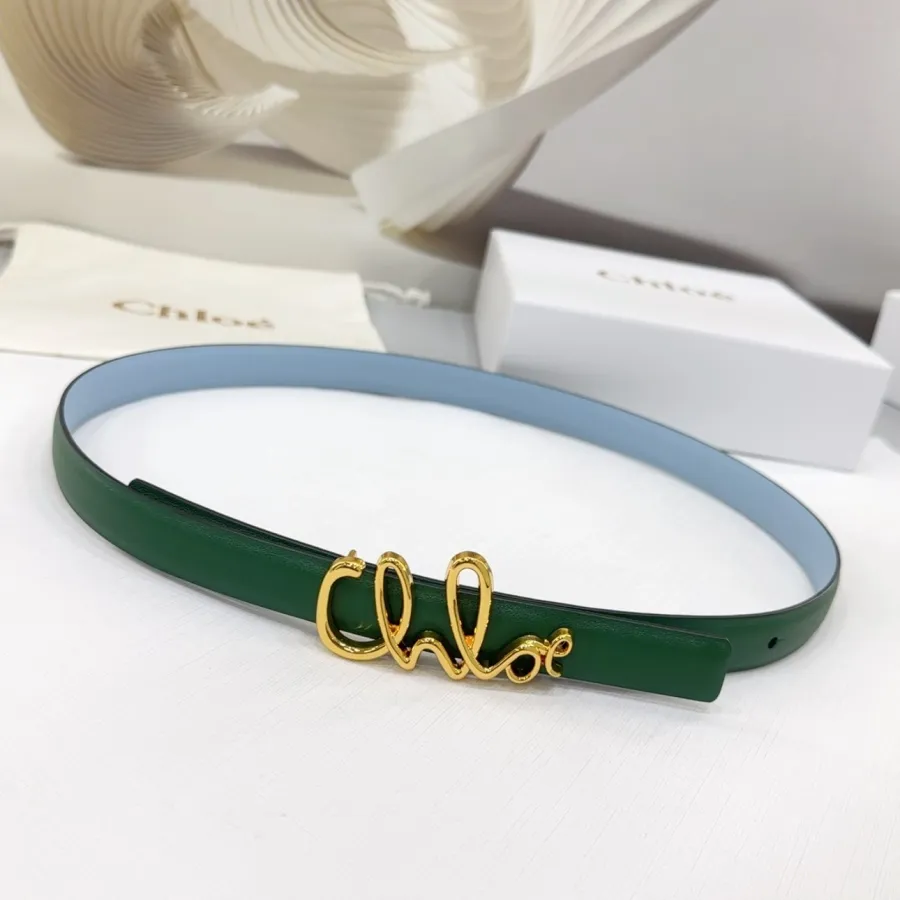 Chloe Logo Buckle Belt In White/Blue/Green/Orange/Black/Pink Calfskin With Gold Hardware 20mm