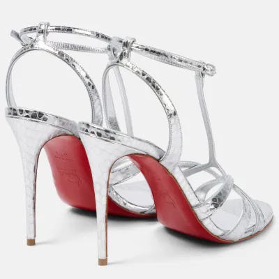 Christian Louboutin Silver metallic leather high-heeled sandals