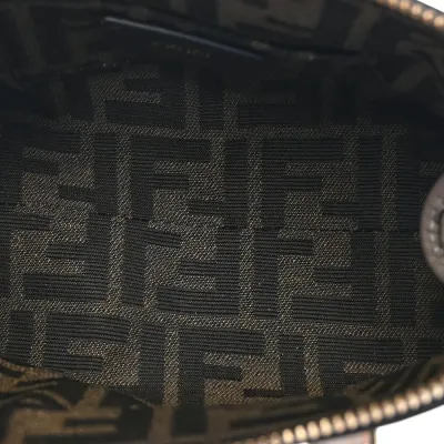 Fendi Mini Logo Embossed By The Way Top Handle Boston Bag Dark Grey King Vitello Leather & Plexiglass Gold Hardware