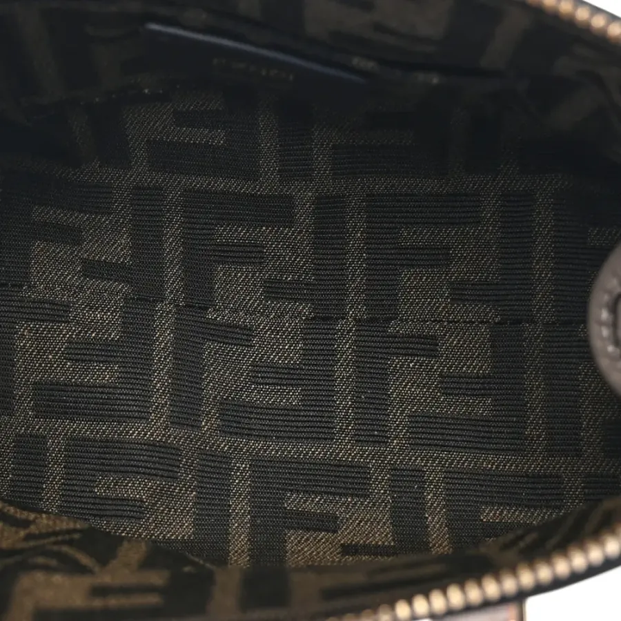 Fendi Mini Logo Embossed By The Way Top Handle Boston Bag Dark Grey King Vitello Leather & Plexiglass Gold Hardware