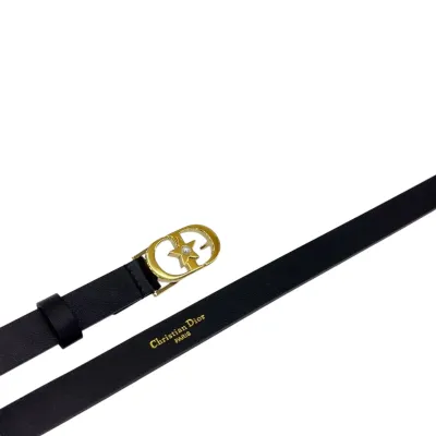 Dior Women' s Lucky 30 Montaigne Star Buckle Belt In Black/Red/White/Pink/Musturd/Brown/Khaki/Silver/Gold/Blue/Grey Calfskin With Gold/Silver Hardware 20mm
