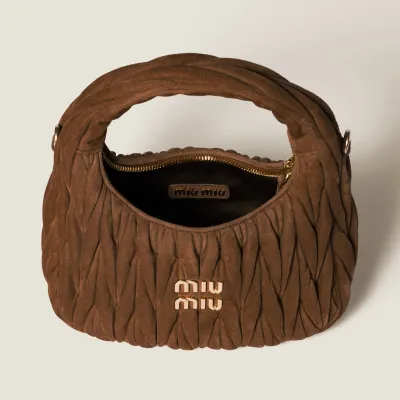 Miu Miu Wander Matelassé Suede leather handbag Brown Crossbody Bags