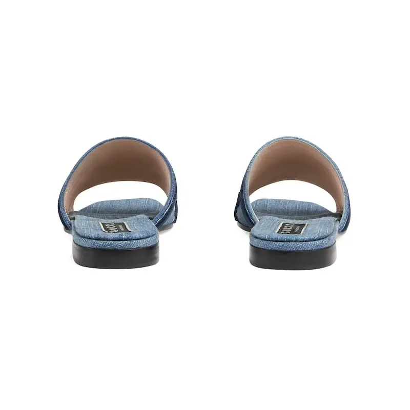 Gucci square head blue flat bottom slippers