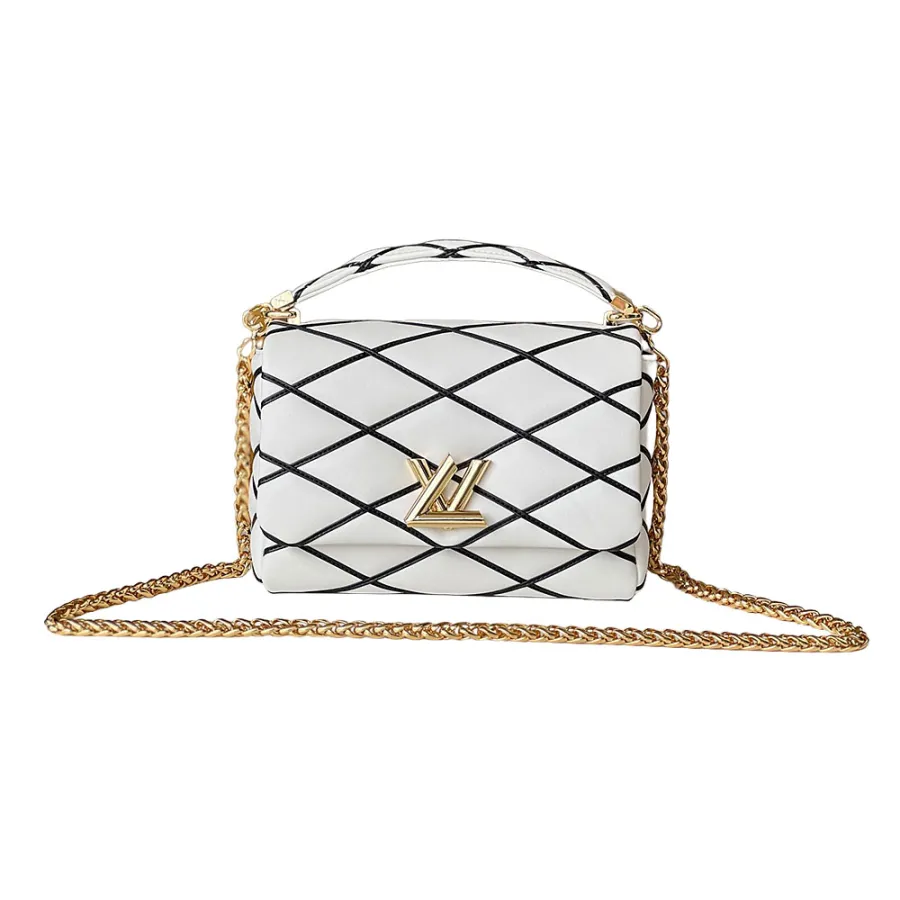 Louis Vuitton GO-14 MM White And Black Lambskin Leather Gold Hardware