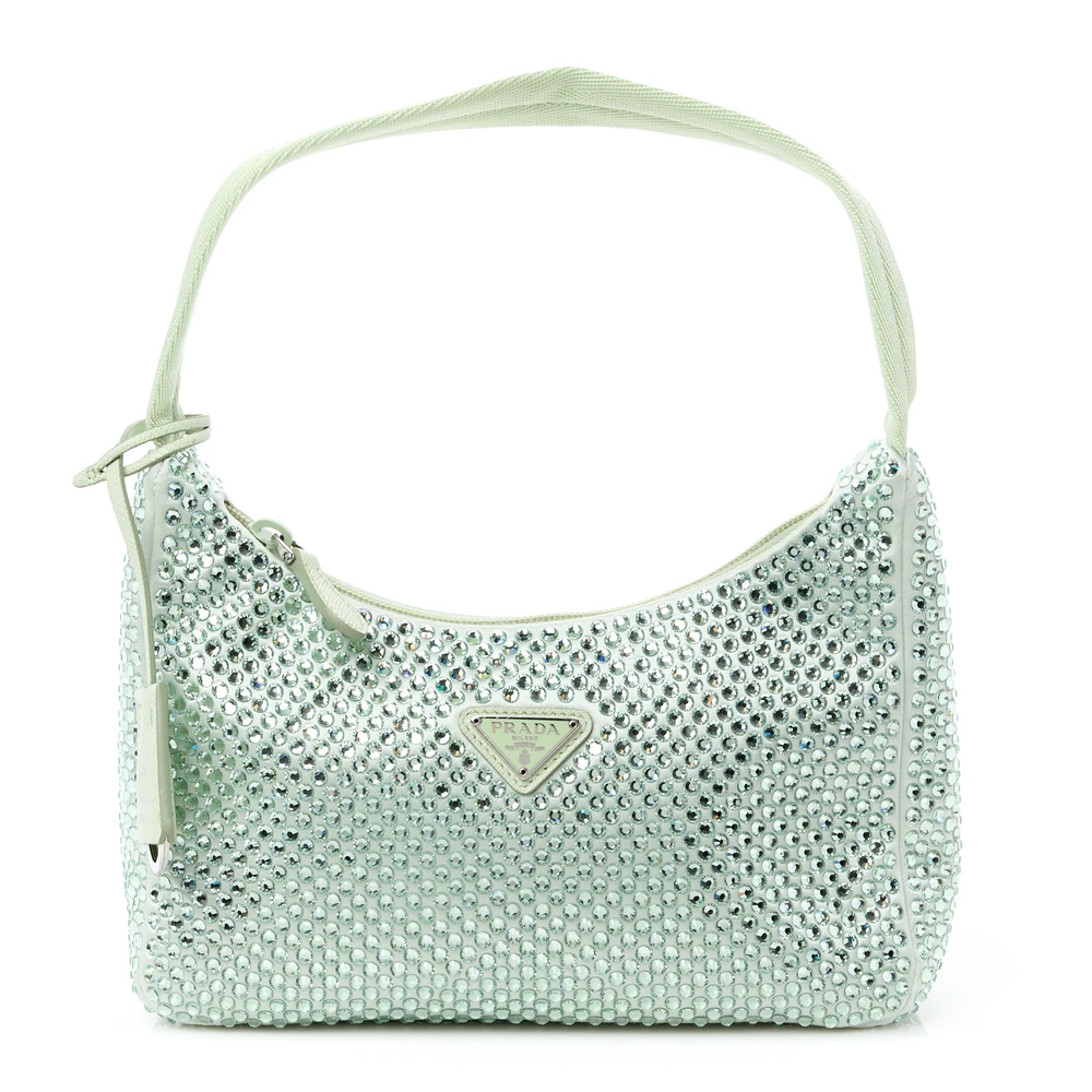 Prada Mini Re-Edition 2000 Bolsa Acqua Cetim e Cristal