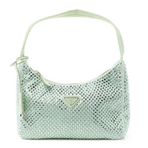 Prada Mini Re-Edition 2000 Bag Acqua Satin & Crystal