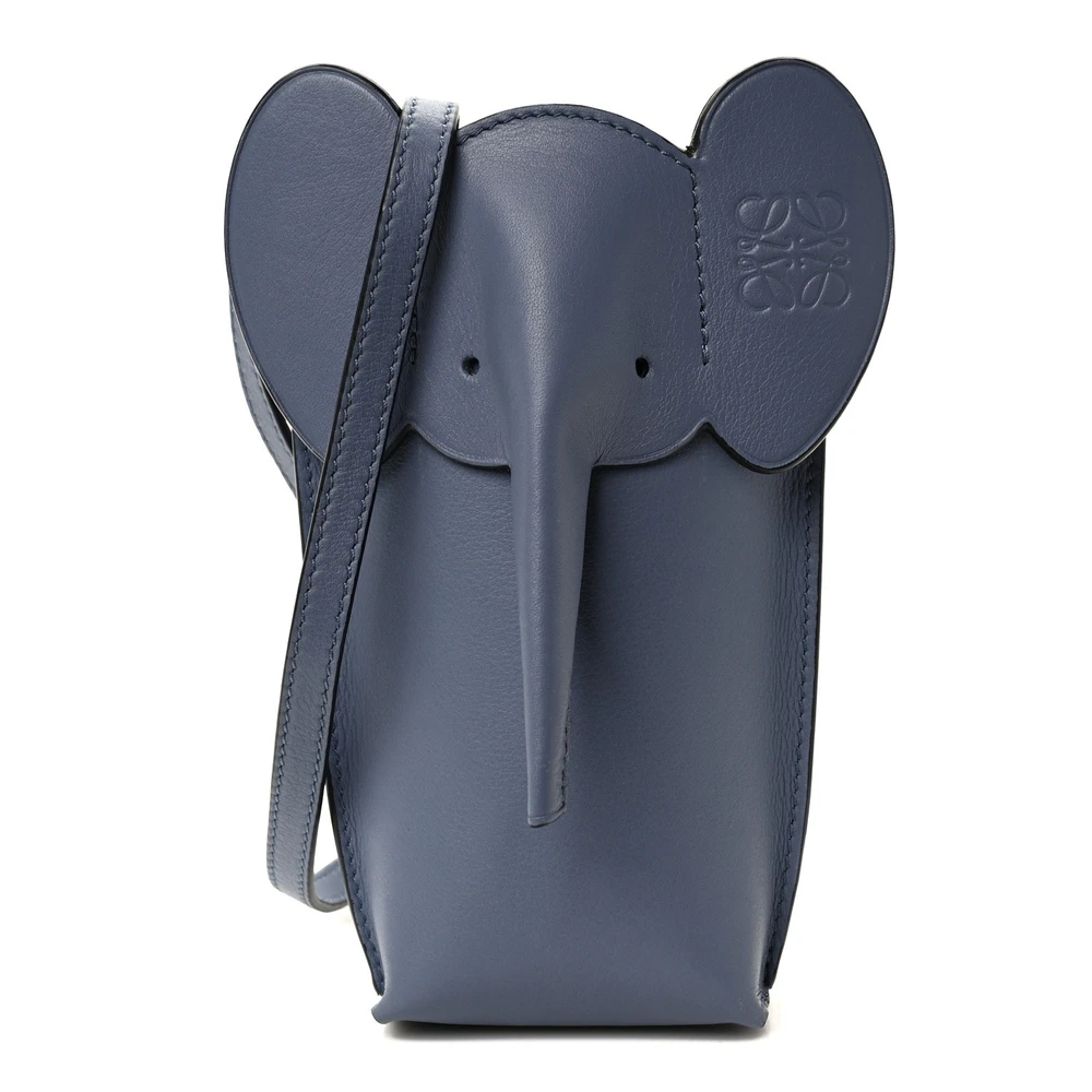 Bolsa Crossbody Lushentic Loewe Elephant Pouch Pequena em Couro Bezerro Azul Pedra - LUSHENTIC BAGS