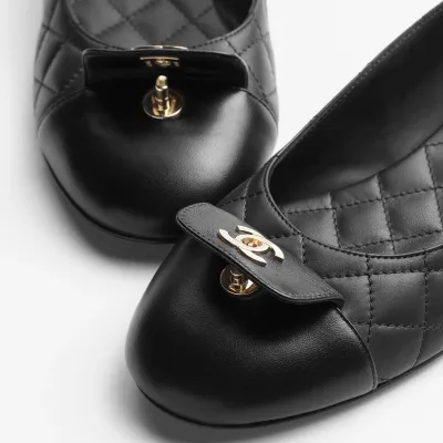 Chanel Flat shoes calfskin with lambskin black Ballet  Shoes