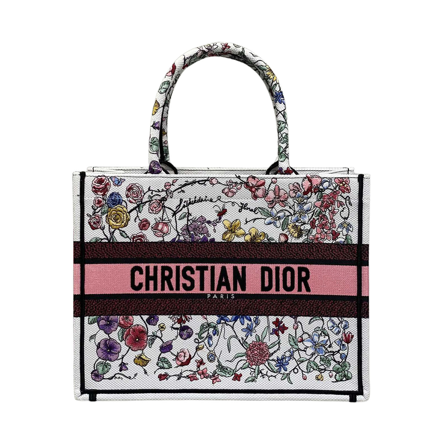 Dior Medium Book Tote Branco Multicolor Florilegio Bordado