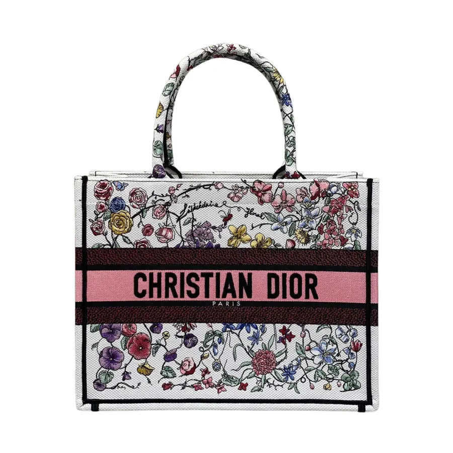 Dior Medium Book Tote White Multicolor Florilegio Embroidery