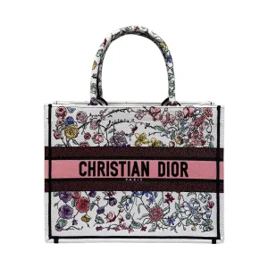 Dior Medium Book Tote White Multicolor Florilegio Embroidery