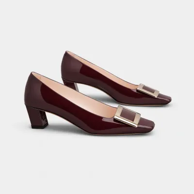 Roger Vivier Belle Vivier Pumps High Heels In Burgundy Patent Leather With Metal Buckle (Heel Height 4.5cm)