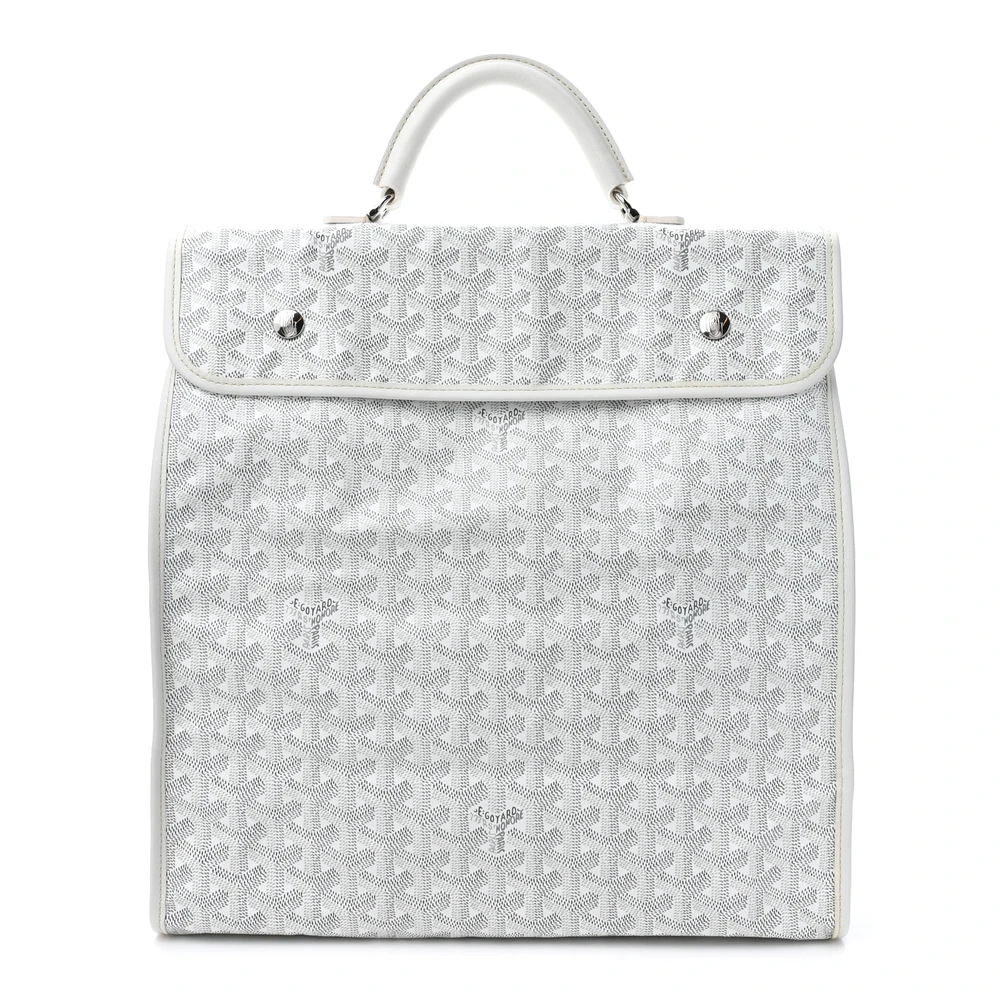 Goyard Saint Leger Mala Executiva Soft Backpack MM Branco Canvas Goyardine Ferragem Prata