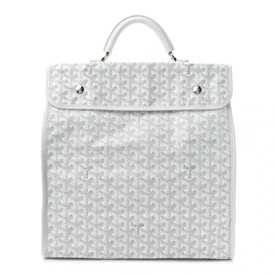 Goyard Saint Leger Soft Briefcase Backpack MM White Goyardine Canvas Silver Hardware