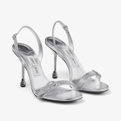JIMMY CHOO Silver metallic texture leather high heeled sandals
